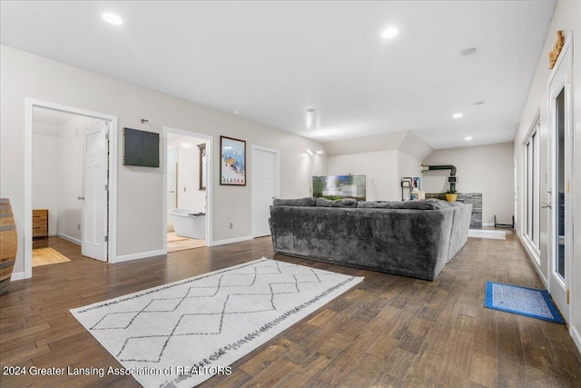 living room with dark wood-type flooring