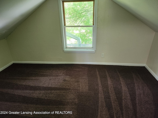 bonus room featuring lofted ceiling and carpet flooring