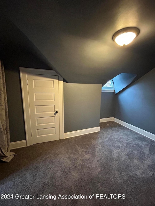 additional living space featuring carpet flooring and vaulted ceiling with skylight