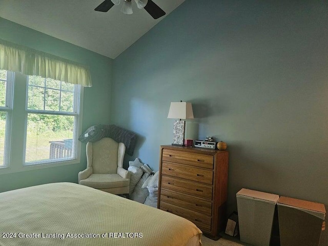 bedroom with vaulted ceiling and ceiling fan