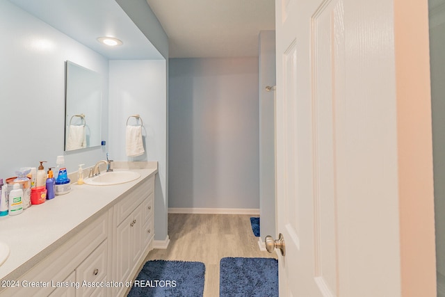 bathroom with hardwood / wood-style flooring and vanity