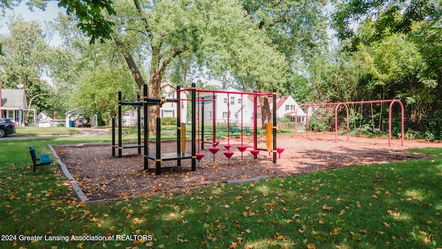 view of play area featuring a lawn