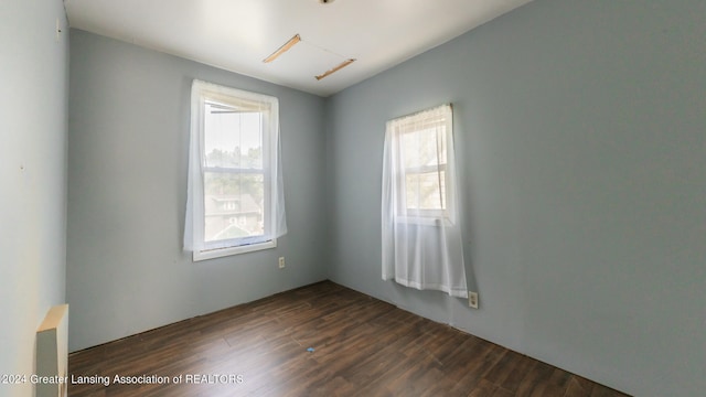 empty room with dark hardwood / wood-style flooring and a wealth of natural light