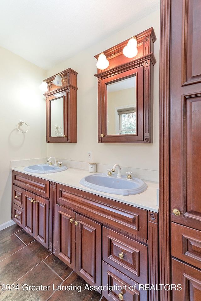 bathroom featuring vanity and hardwood / wood-style flooring