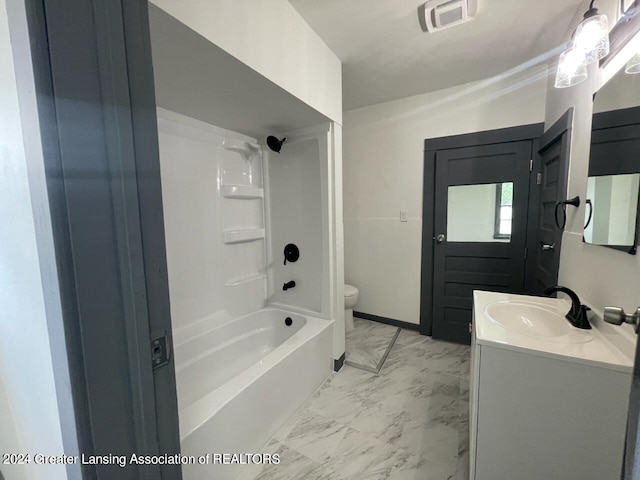 full bathroom featuring tile patterned flooring, vanity, toilet, and bathing tub / shower combination