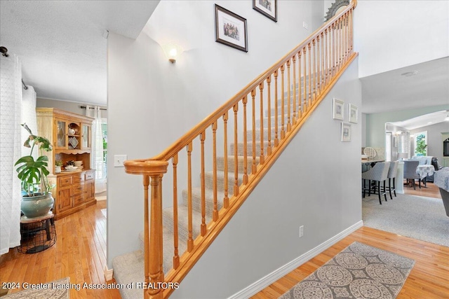 stairs with wood-type flooring