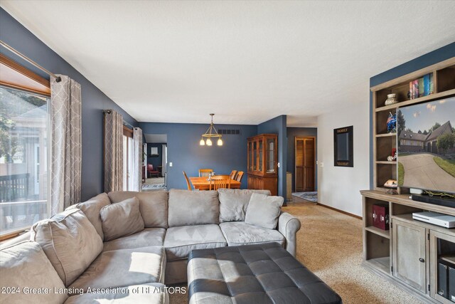 living room with light carpet