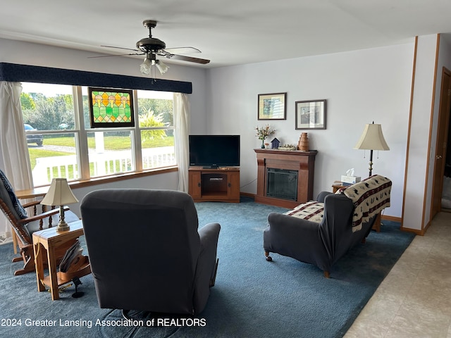 living room with ceiling fan