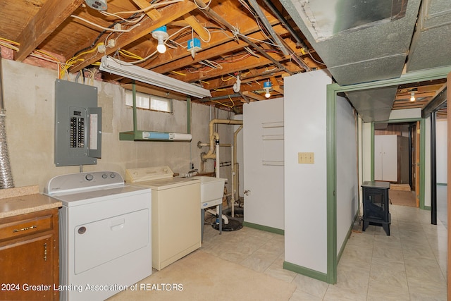 laundry room featuring independent washer and dryer, sink, and electric panel