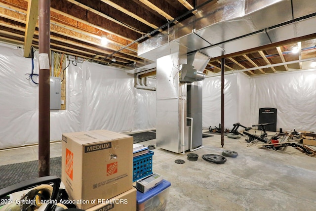 basement with electric panel