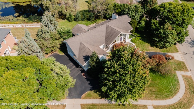 aerial view with a water view