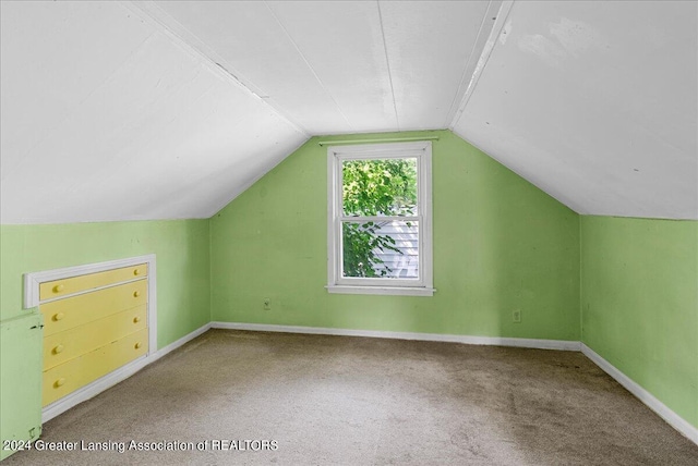 bonus room featuring vaulted ceiling and carpet