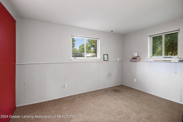 unfurnished room with light carpet