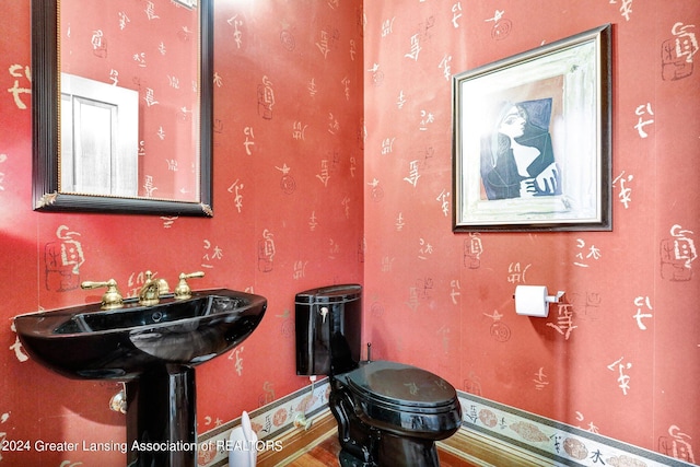 bathroom with wood-type flooring and toilet