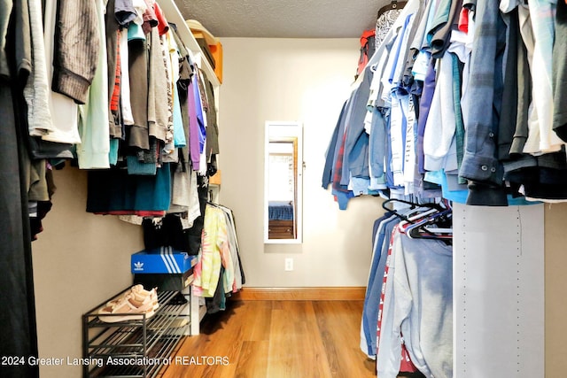 spacious closet with light hardwood / wood-style flooring