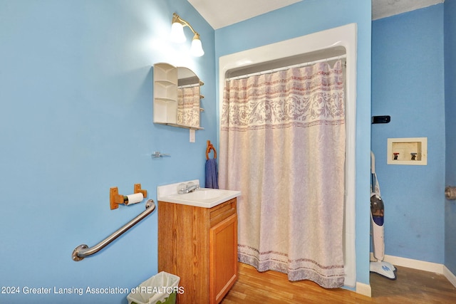 bathroom featuring wood-type flooring and vanity