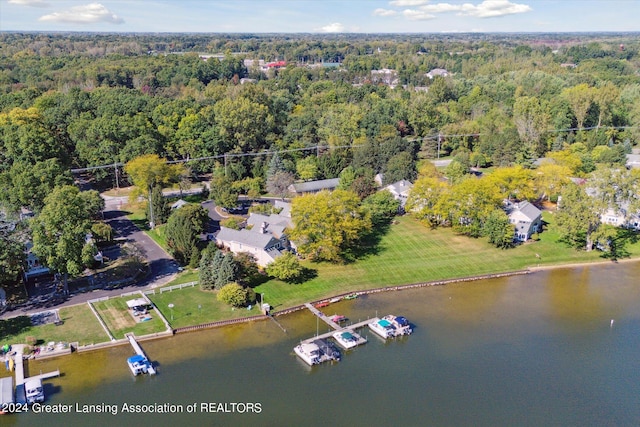 aerial view with a water view