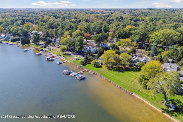 bird's eye view featuring a water view