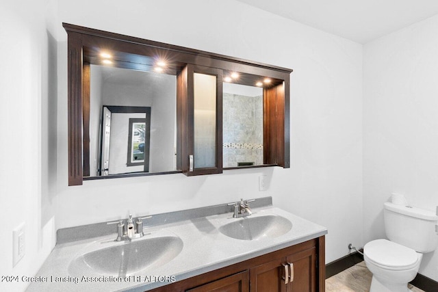 bathroom featuring vanity, wood-type flooring, and toilet