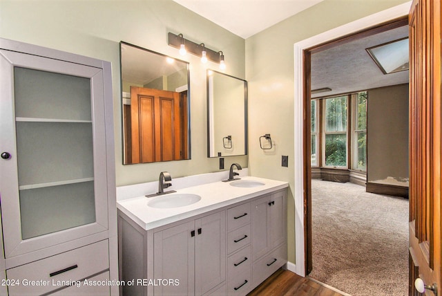 bathroom featuring vanity and hardwood / wood-style floors