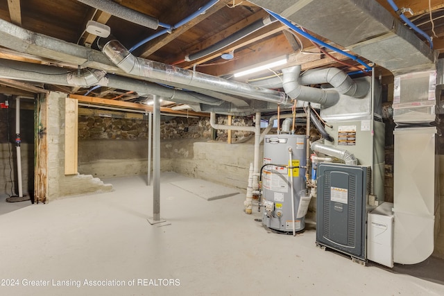 basement with water heater