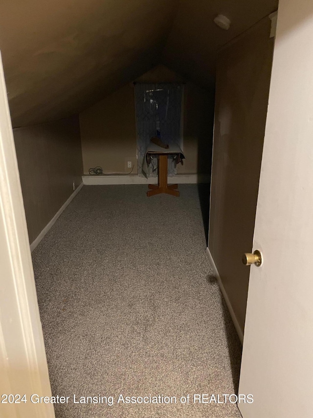 bonus room with lofted ceiling and carpet