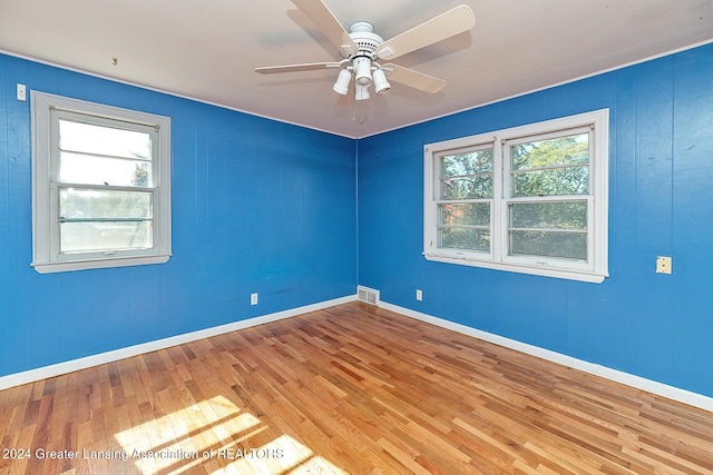 empty room featuring ceiling fan and wood-type flooring