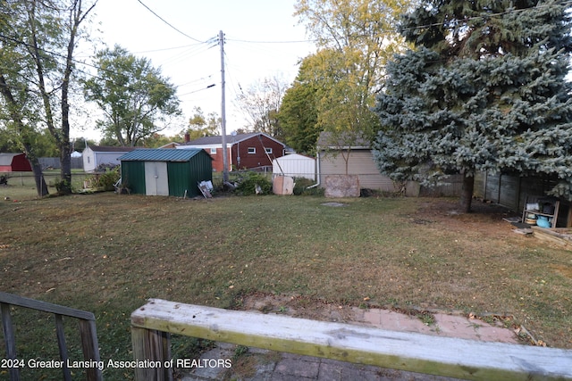 view of yard featuring a shed