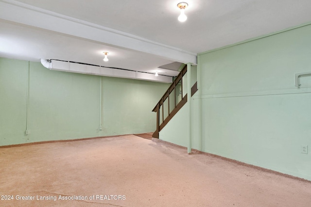 basement with light carpet