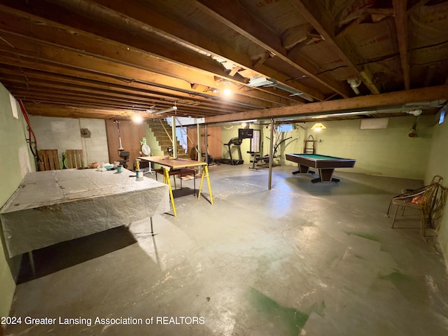 basement with pool table