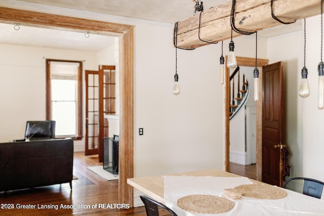 interior space with dark wood-type flooring