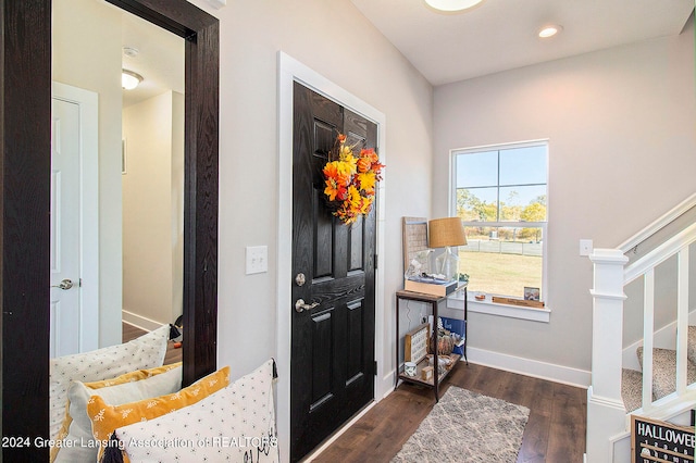 entryway with dark hardwood / wood-style flooring