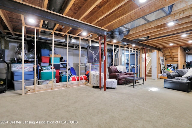 basement featuring carpet floors