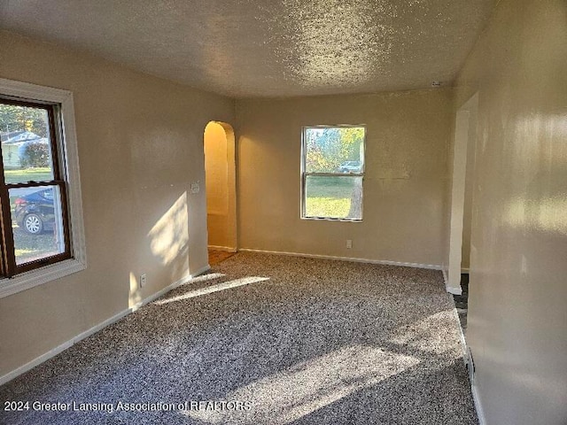 carpeted spare room featuring a textured ceiling