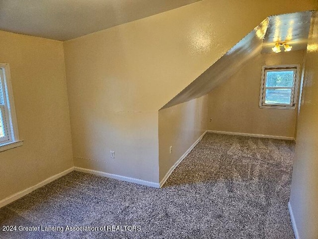 bonus room with carpet floors and vaulted ceiling