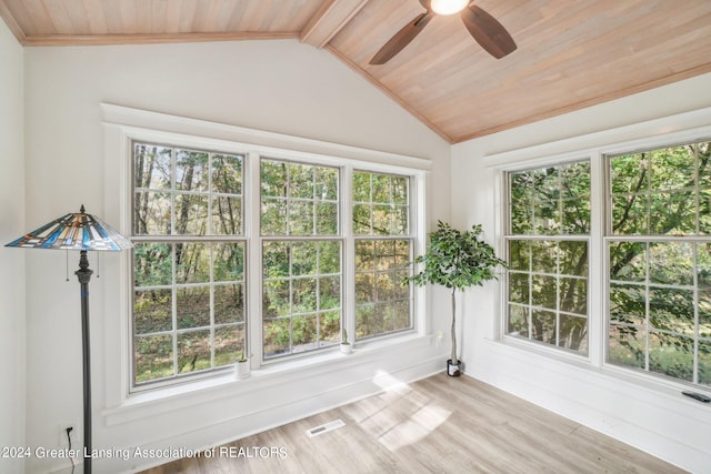 unfurnished sunroom featuring wooden ceiling and a healthy amount of sunlight