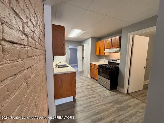 kitchen with gas range, sink, and light wood-type flooring