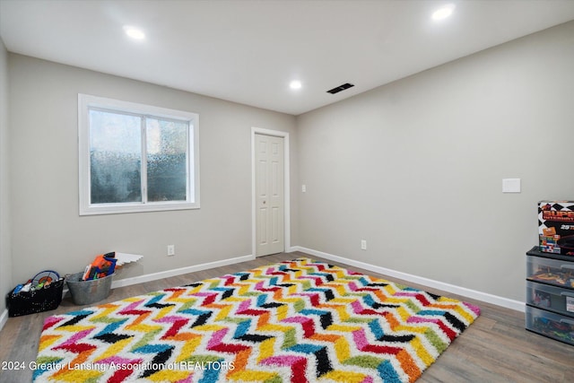 rec room with wood-type flooring