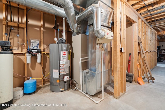 utilities with heating unit and gas water heater