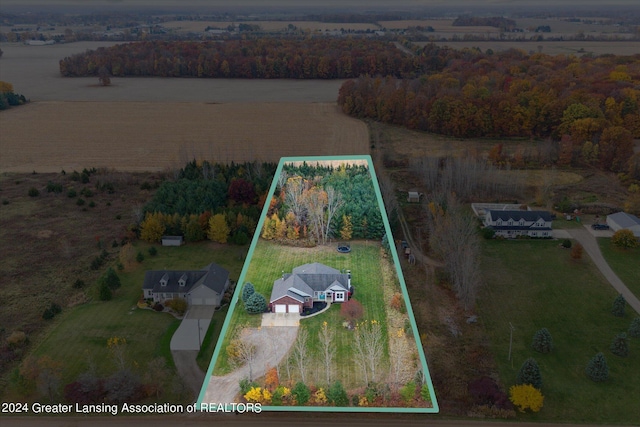 aerial view featuring a rural view