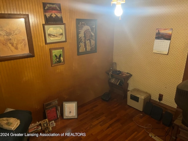 interior space with dark hardwood / wood-style floors