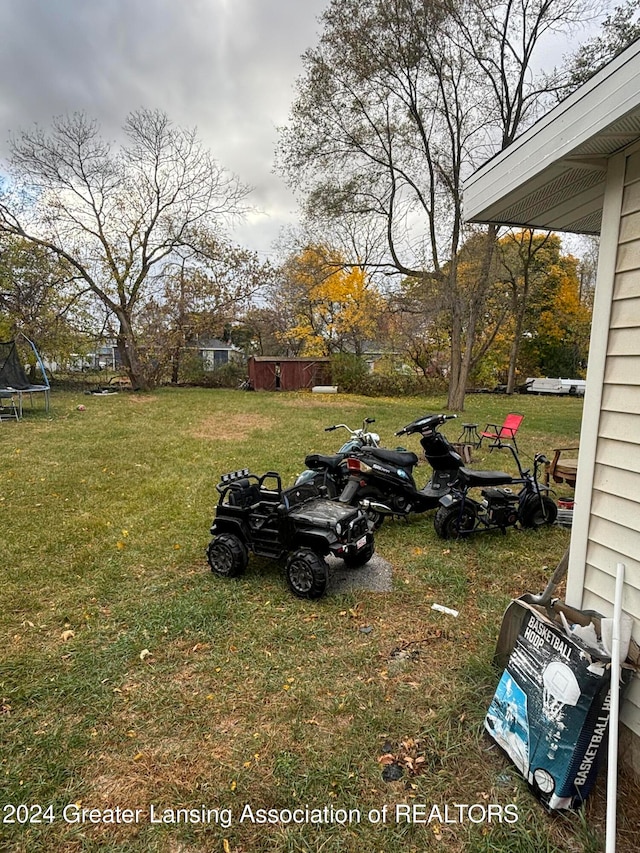 view of yard featuring a trampoline