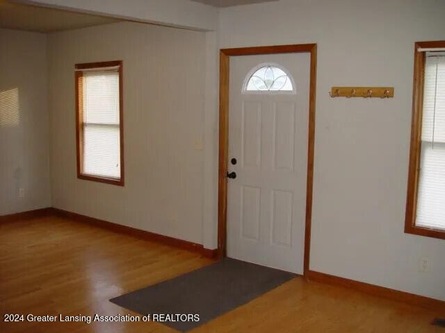 entrance foyer with hardwood / wood-style flooring and a healthy amount of sunlight