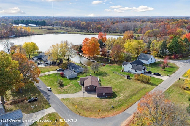 bird's eye view featuring a water view