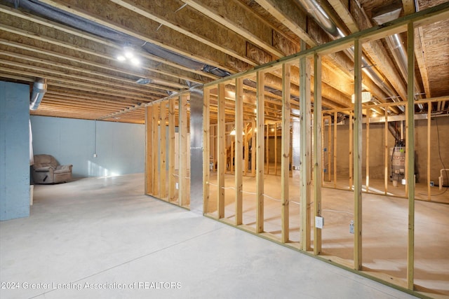 basement with water heater