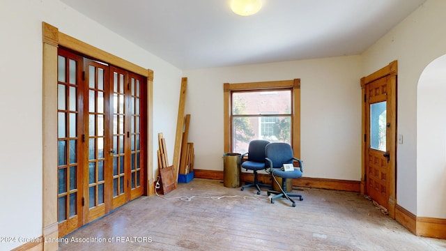 office area with hardwood / wood-style flooring