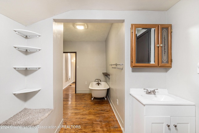 bathroom featuring vanity and hardwood / wood-style flooring