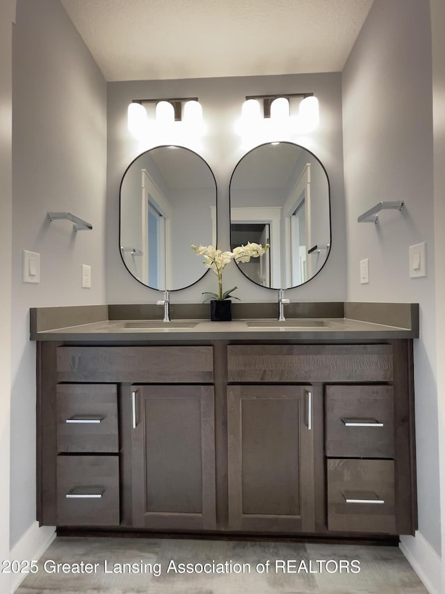 6119 Fresno Ln, East Lansing, MI 48823 - bathroom featuring baseboards and double vanity