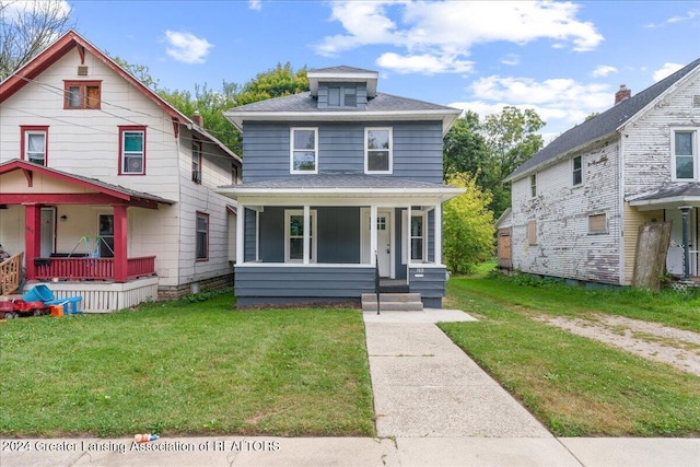 view of front of home featuring a porch and a front yard