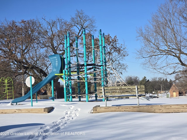 view of snow covered playground